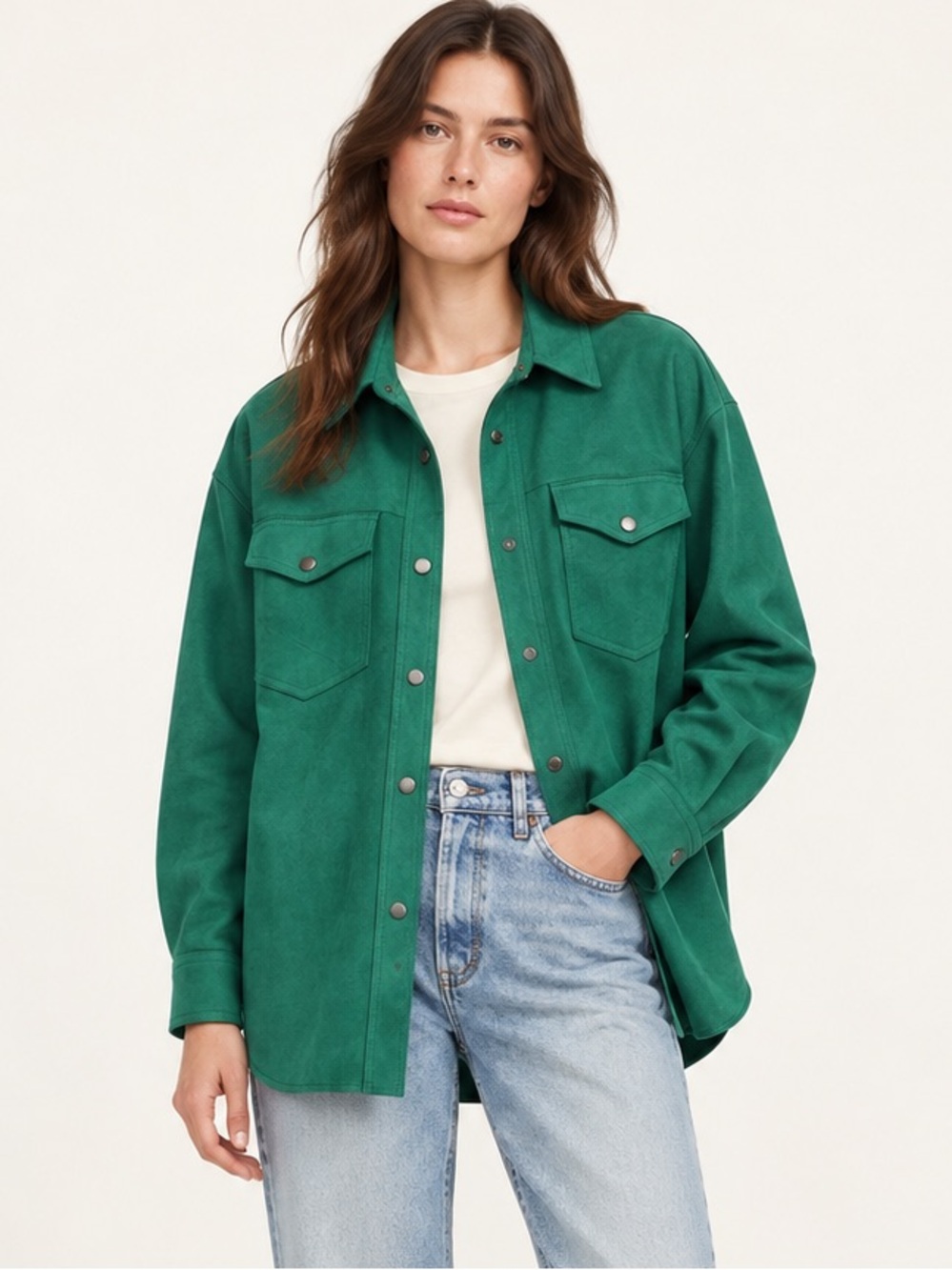 Zara Emerald Green Faux Suede Overshirt
